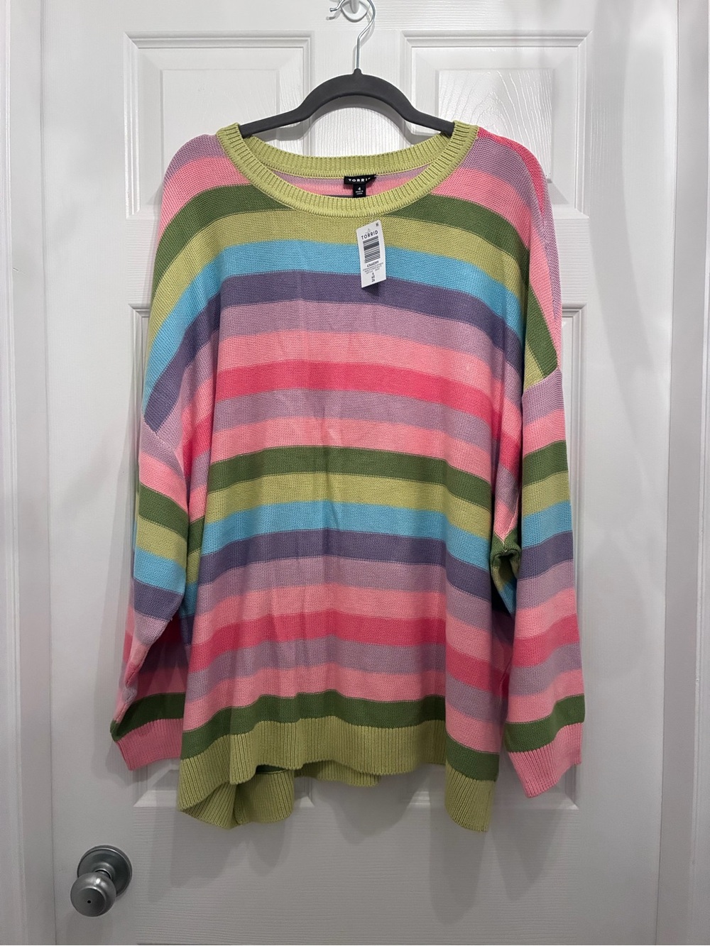 NY Collection Oversized Striped Sweater - Pink Multi